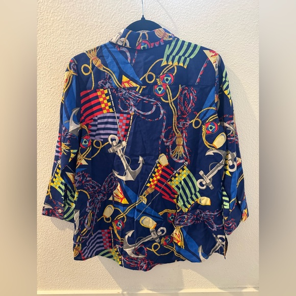 NWT - Foxcroft Zoey Linen Nautical Flags 3/4 Sleeve Shirt - Picture 7 of 14